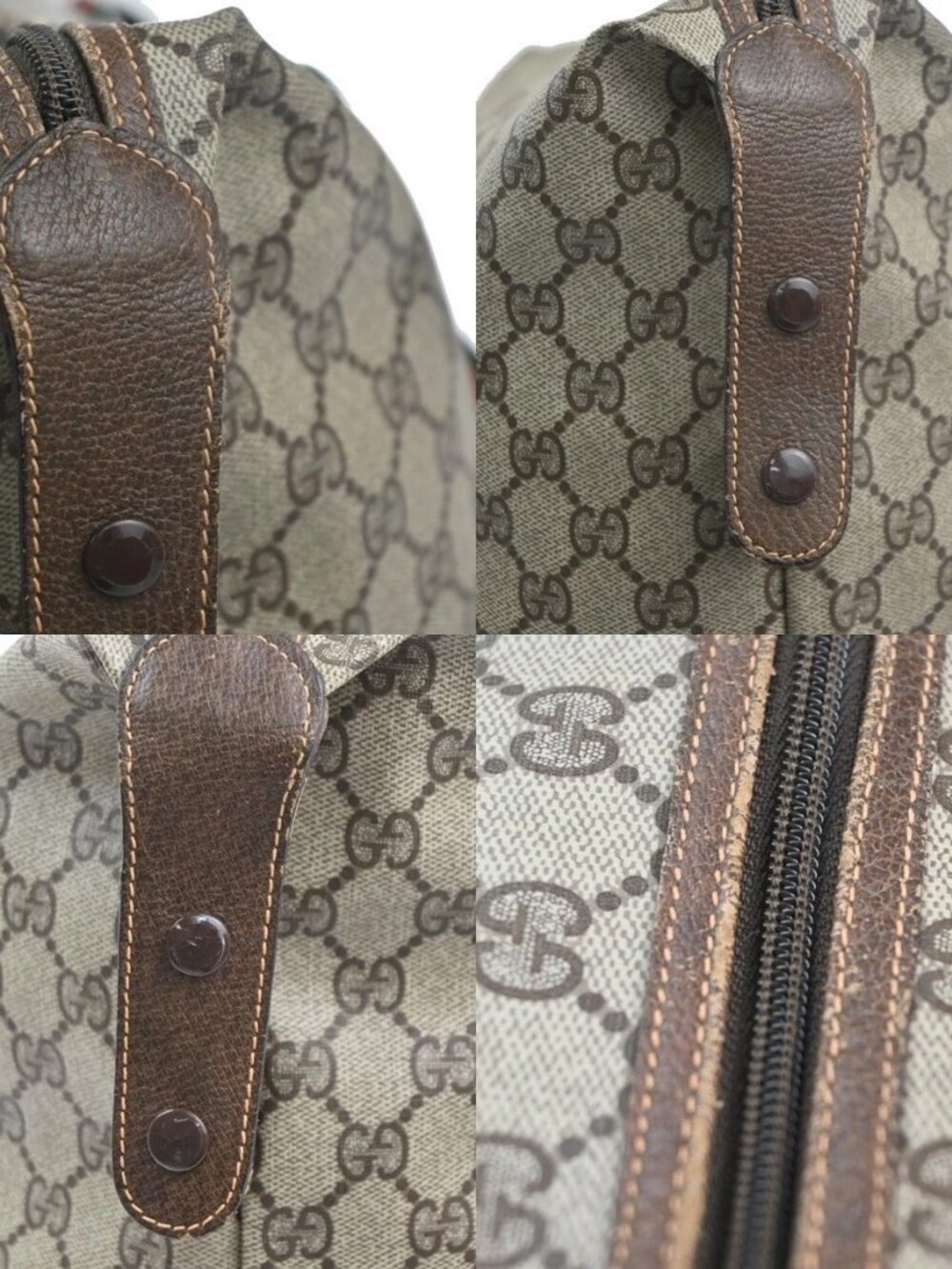 GUCCI Logo GG Sherry Line Boston Hand Bag PVC Leather Beige Italy 32MA454 - Picture 6 of 16
